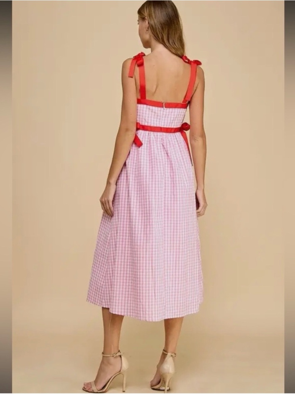 TCEC Pink Gingham Dress with Red Trim Details - Picture 2 of 8